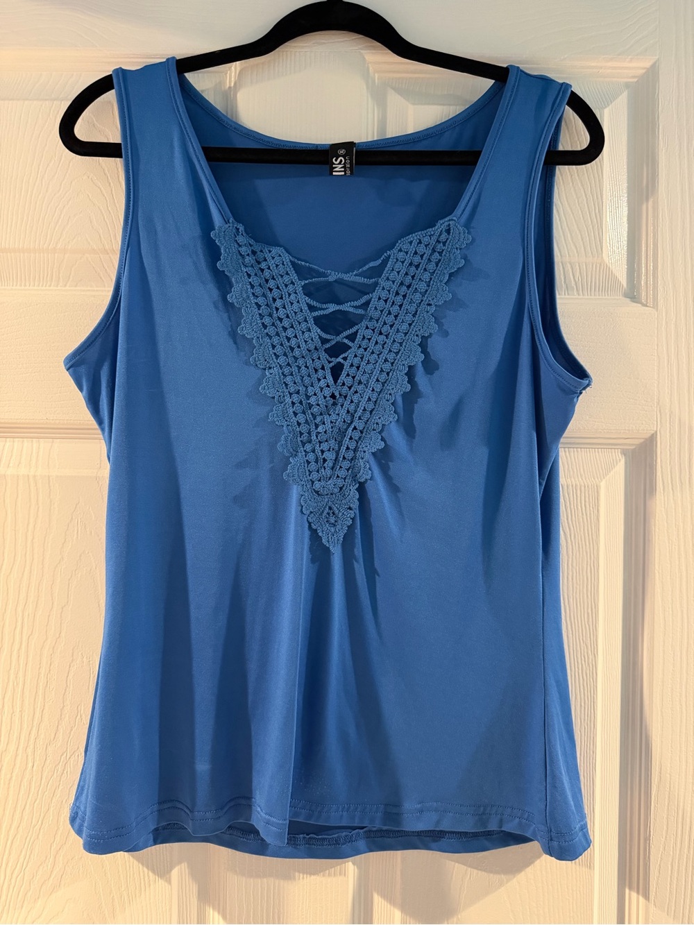 Blue Women's Crochet Lace-Up Tank Top